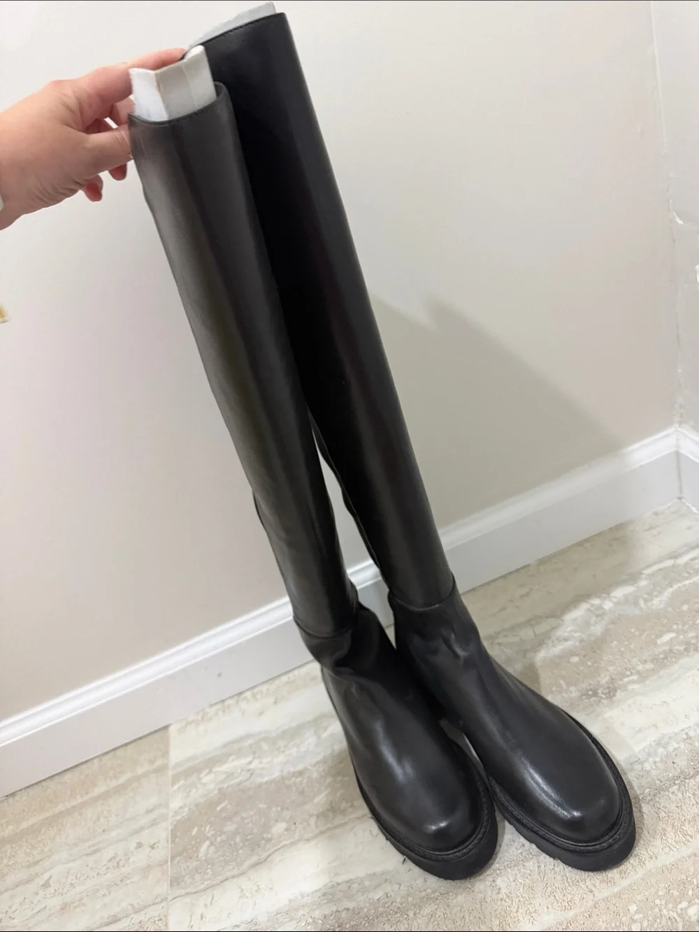 Stuart Weitzman Black Over-the-Knee Leather Boots